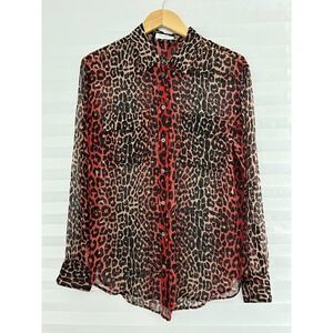 Equipment Femme Red Leopard Print Silk Button Down Shirt Blouse Size M Pockets
